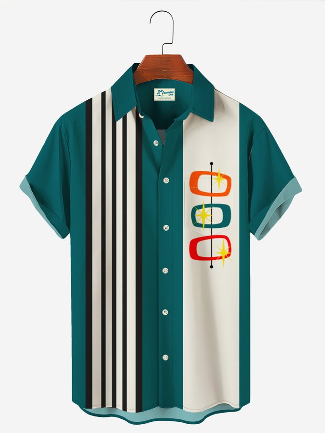 Royaura 60s Vintage Mid-Century Geometric Men's Bowling Shirts Stretch Oversized Hawaiian Button Down Shirts