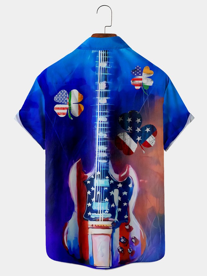 Royaura Guitar Flag Clover Fourleaf Print Music Shirt Plus Blue Shirt