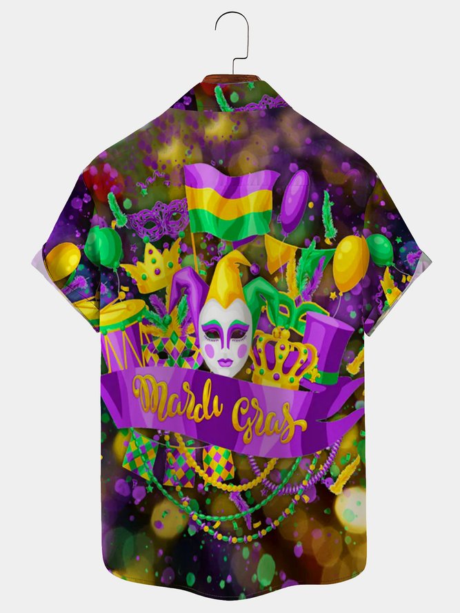 Royaura Mardi Gras Mask Party Hawaiian Shirt Plus Size Vacation Shirt