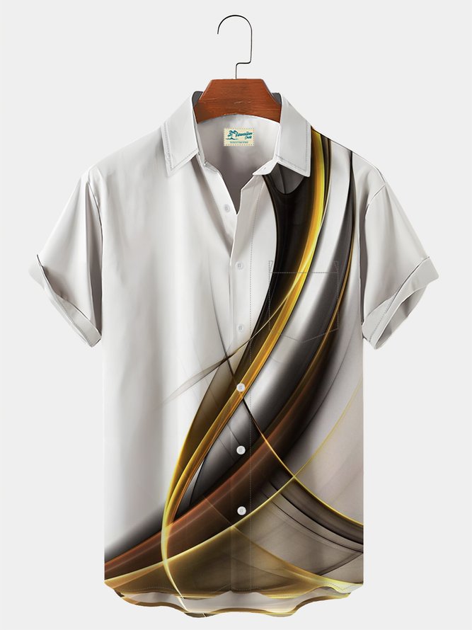 Royaura White Gradient Art Print Chest Pocket Shirt Plus Size Shirt