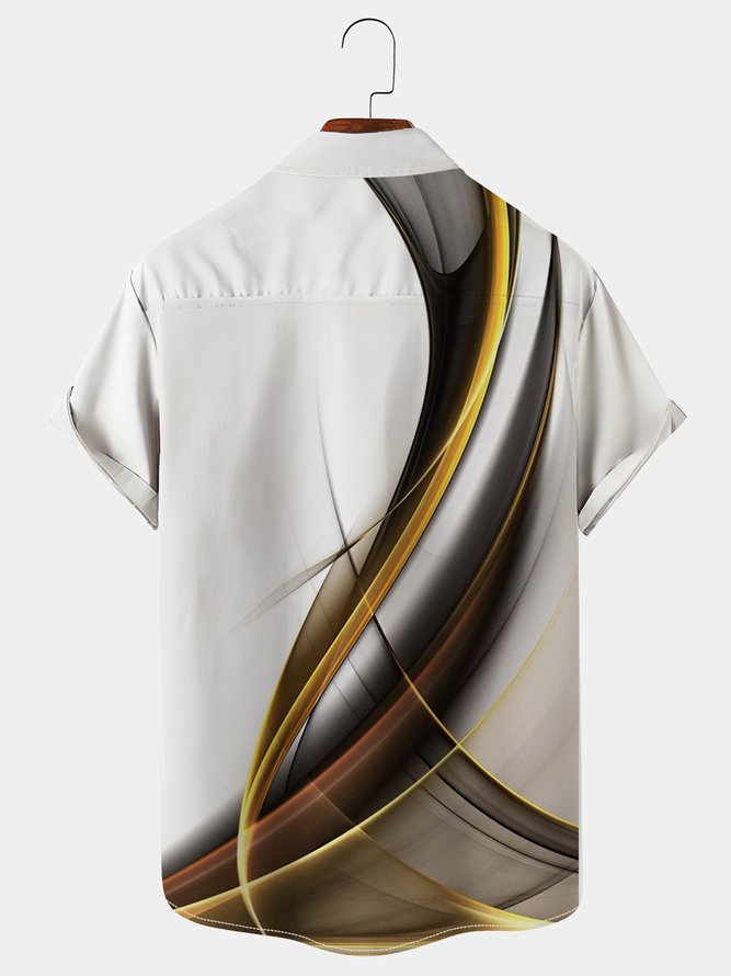 Royaura White Gradient Art Print Chest Pocket Shirt Plus Size Shirt