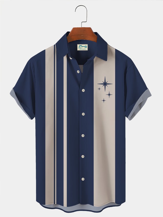 Royaura 60's Vintage Men's Bowling Shirts Mid-Century Geometric Oversized Aloha Button Down Shirts