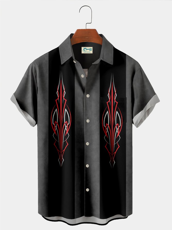 Royaura vintage striped bowling geometric print chest pocket oversized shirt
