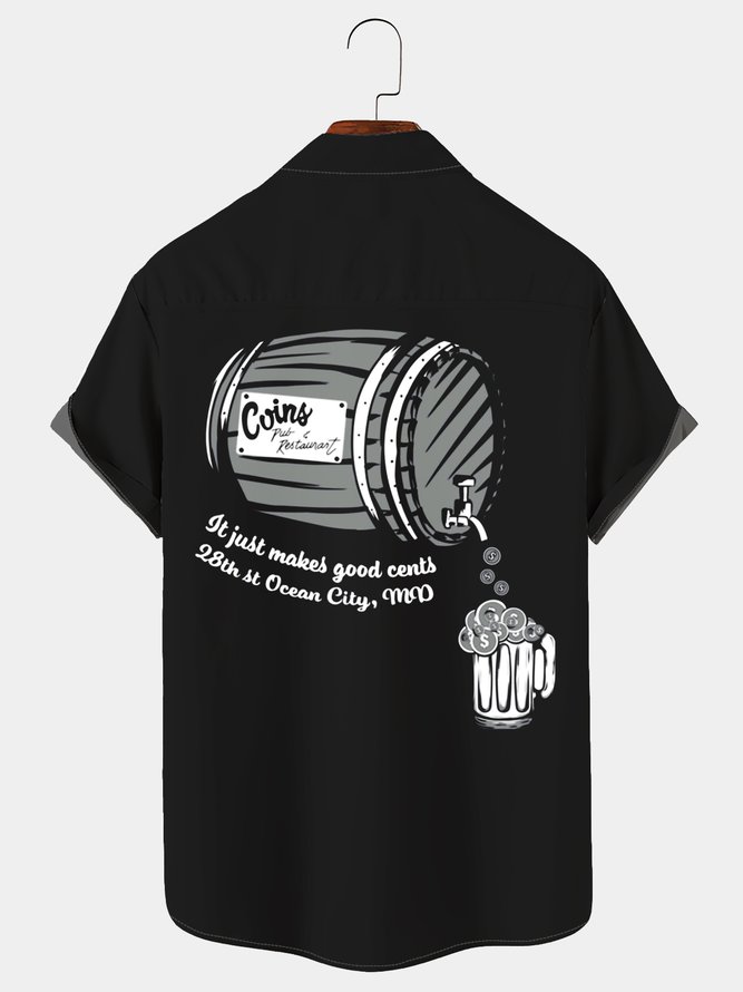 Royaura Black Vintage Bowling Beer Bottle Print Chest Bag Vintage Shirt Plus Size Shirt