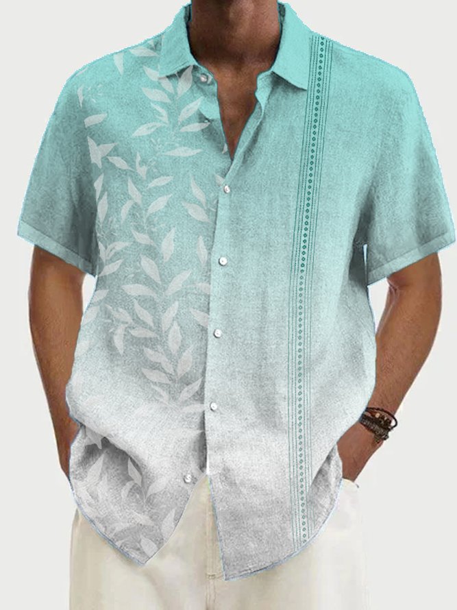 Cotton Linen Men's Hawaiian Short Sleeve Shirt