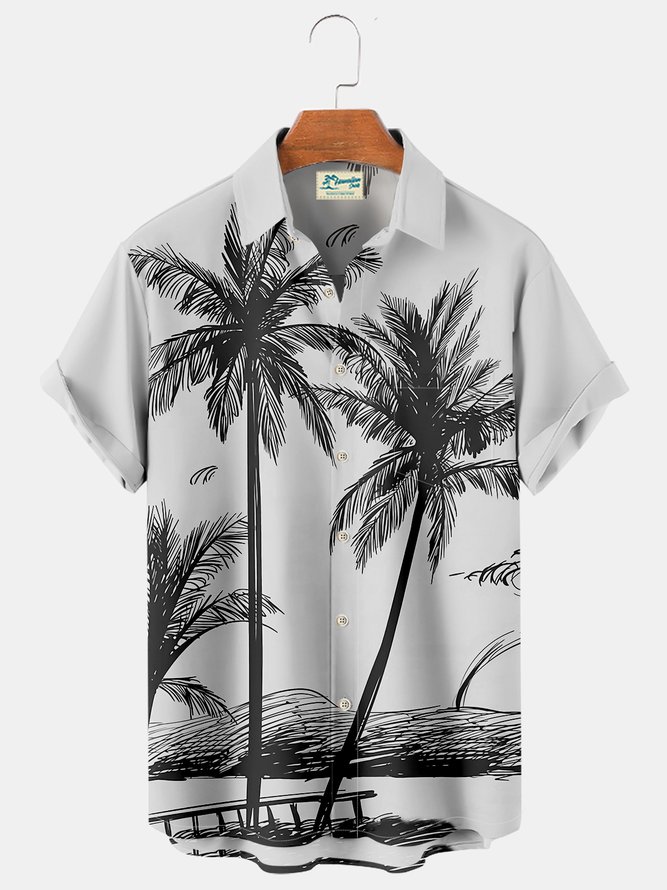 Royaura Hawaiian Grey Coconut Tree Print Chest Bag Holiday Shirt Plus Hawaiian Shirt