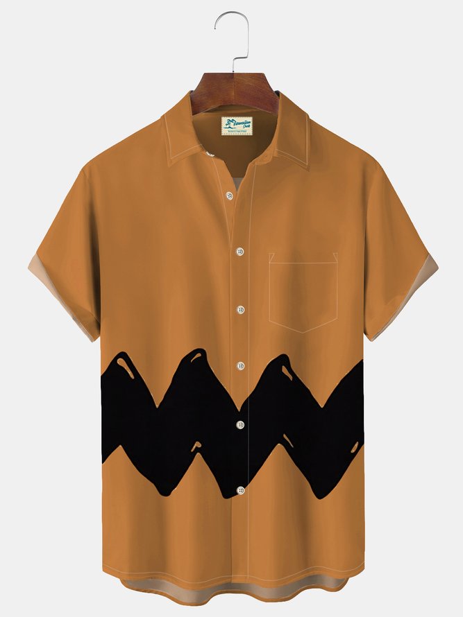 Royaura 60's Retro Cartoon Men's Hawaiian Shirt Art Stripe Oversized Stretch Shirts