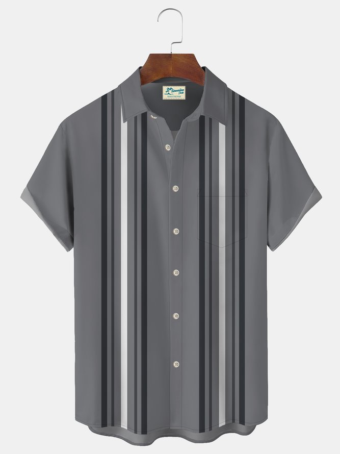 Royaura Vintage Bowling Striped Shirt Oversized Resort Aloha Shirt