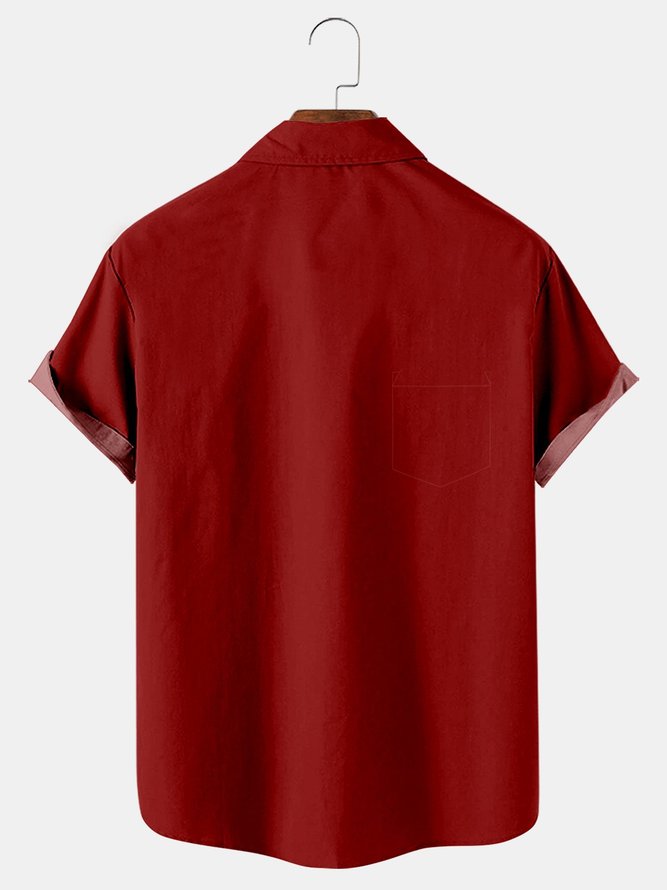Royaura Red Paneled Retro Cocktail Belle Print Breast Pocket Shirt Plus Size Shirt