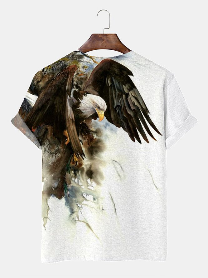 Royaura Men's Eagle Print Hawaiian Oversized T-Shirt