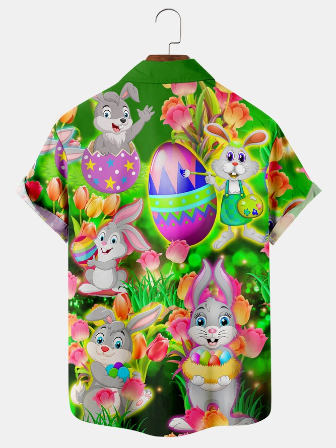 Royaura Easter Bunny Egg Print Chest Bag Shirt Plus Holiday Shirt