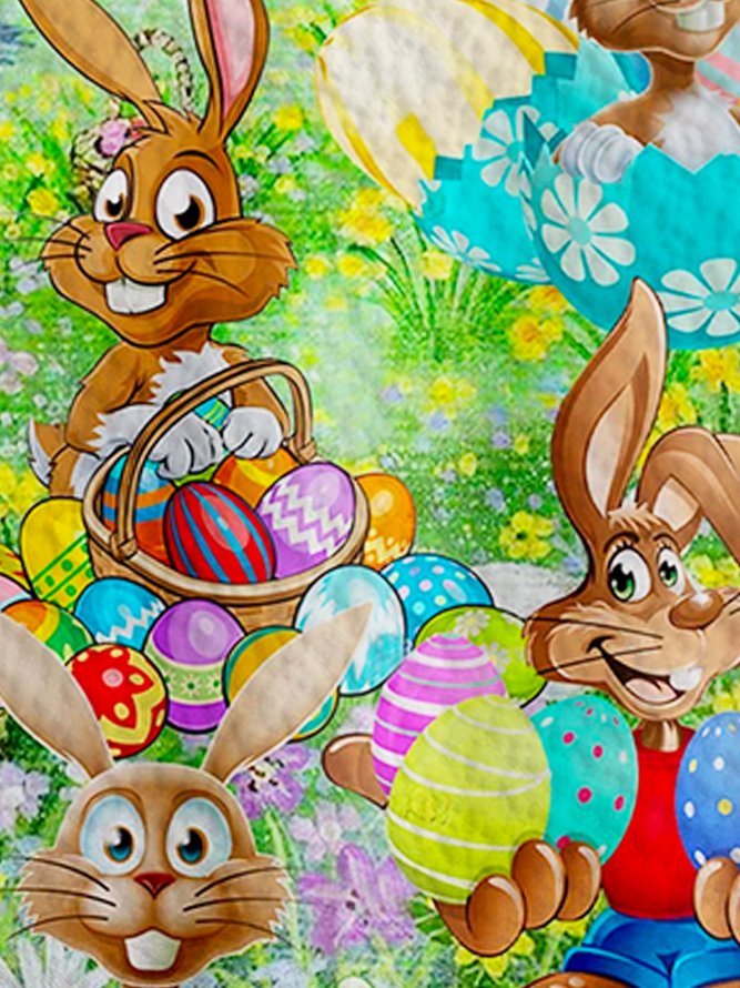 Royaura Easter Bunny Easter Egg Print Vacation Beach Hawaiian Oversized Aloha Wrinkle-Free Shirt