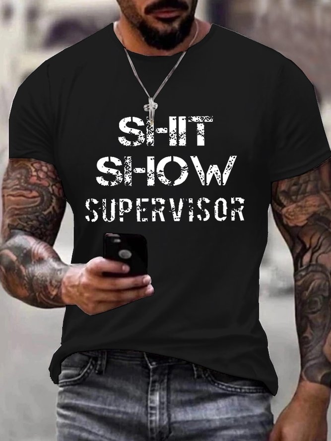 Royaura Shit Show Supervisor Fun Graphic Men's Basic Casual Comfortable Big and Tall T-Shirt