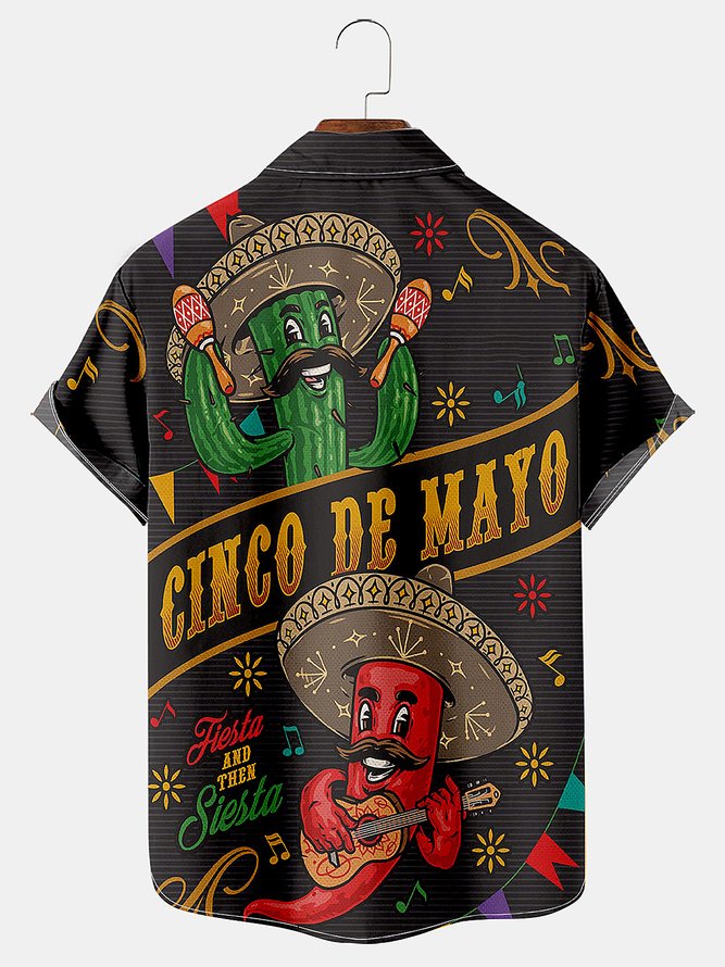 Royaura  Cinco de Mayo Cactus pepper straw hat men's lapel button pocket shirt