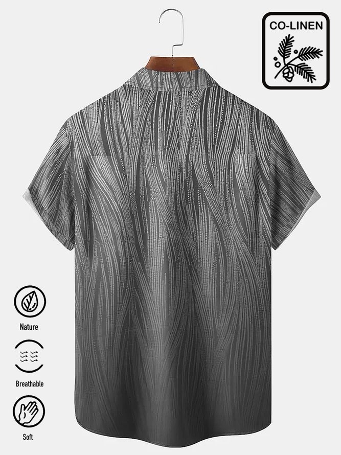 Royaura Black Linen Vintage Stripe Print Chest Bag Linen Shirt Plus Size Shirt