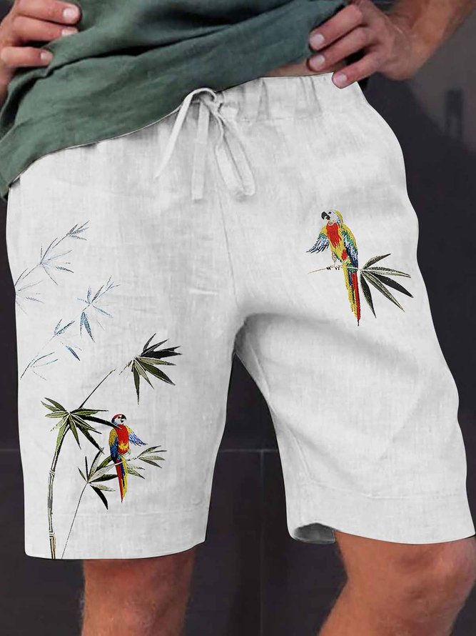 Royaura Comfortable hemp parrot plant leaves men's casual breathable shorts