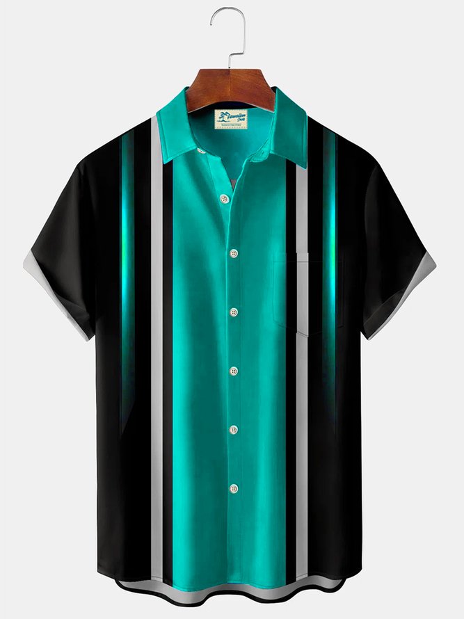 Royaura Black Vintage Bowling Red Gradient Line Print Chest Bag Shirt Plus Size Shirt