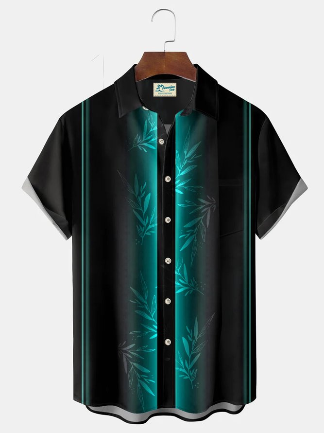 Royaura Hawaiian gradient aurora plant leaves men's pocket button shirt