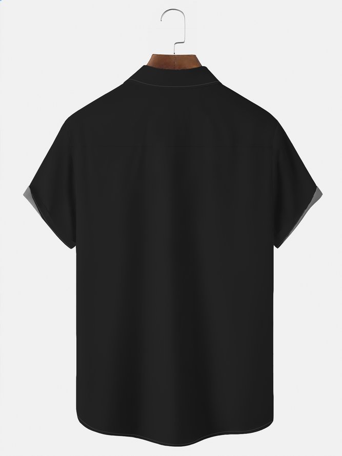Men's Music Symbol Print Natural Fiber Short Sleeve Shirt