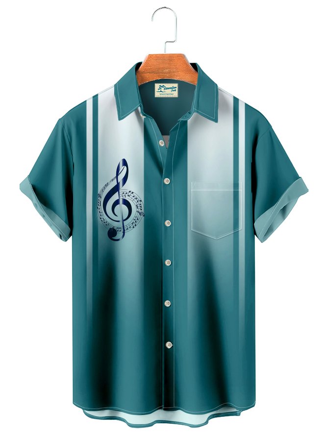 Royaura Music note gradient men's pocket button shirt