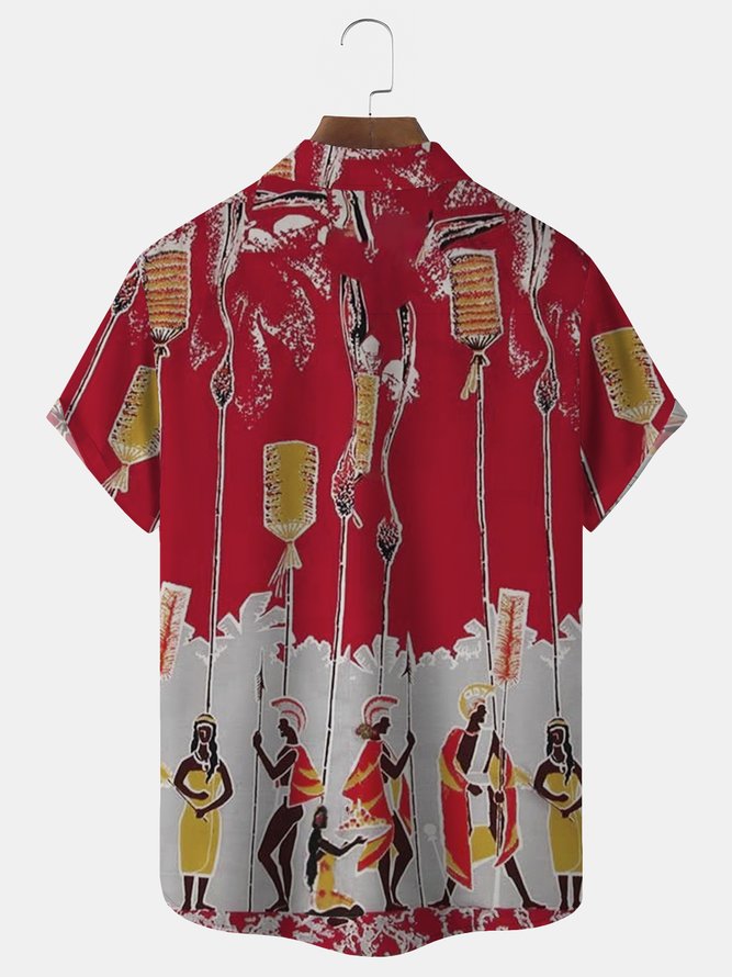 Royaura Ethnic Tribal Print Beach Men's Vacation Hawaiian Big and Tall Aloha Shirt