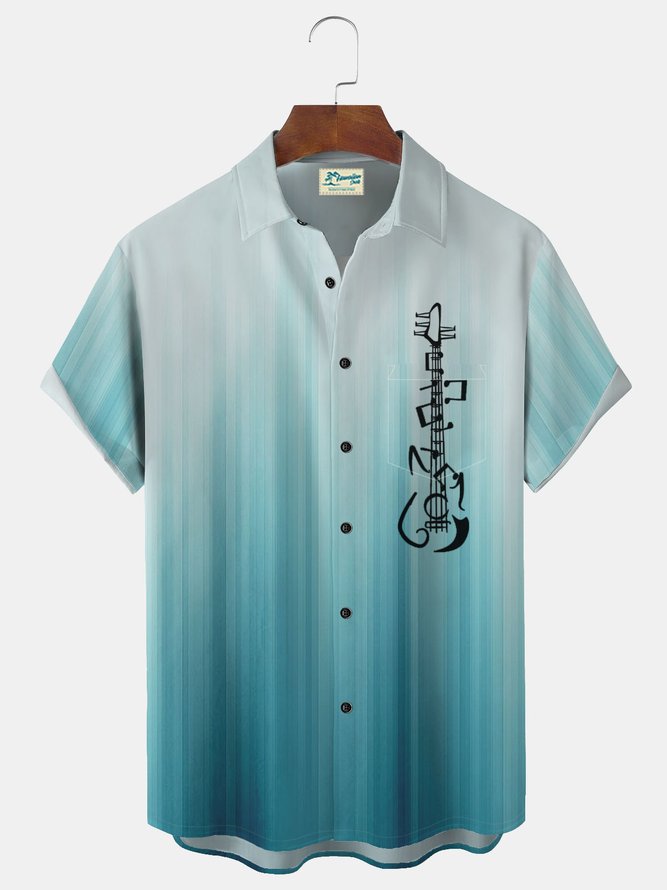 Royaura Music Instrument Gradient Men's Pocket Button Shirt