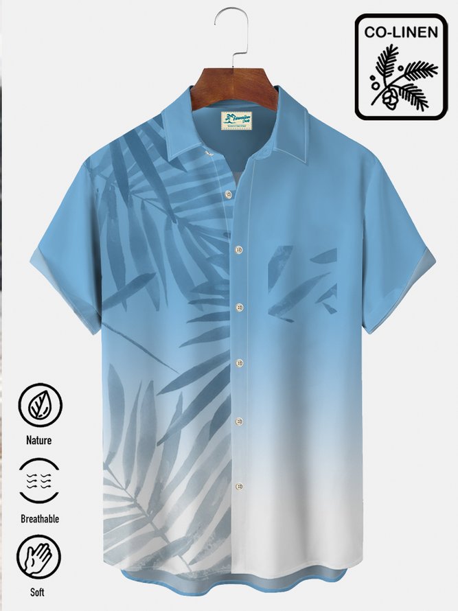 Royaura Natural Fiber Gradient Leaf Hawaiian Shirt Oversized Vacation Aloha Shirt