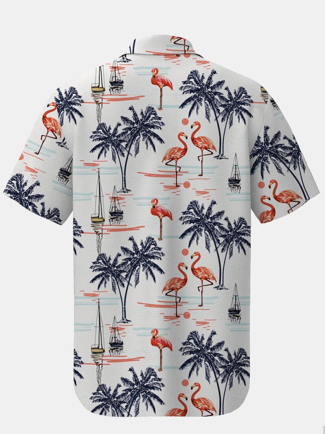 Royaura Waterproof Coconut Tree Flamingo Stain Resistant Hawaiian Shirt For Men