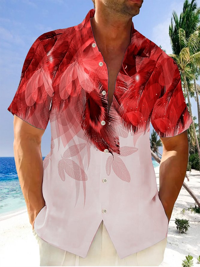 Royaura Natural Fiber Gradient Tropical Leaf Print Men's Vacation Beach Hawaiian Big & Tall Aloha Shirt