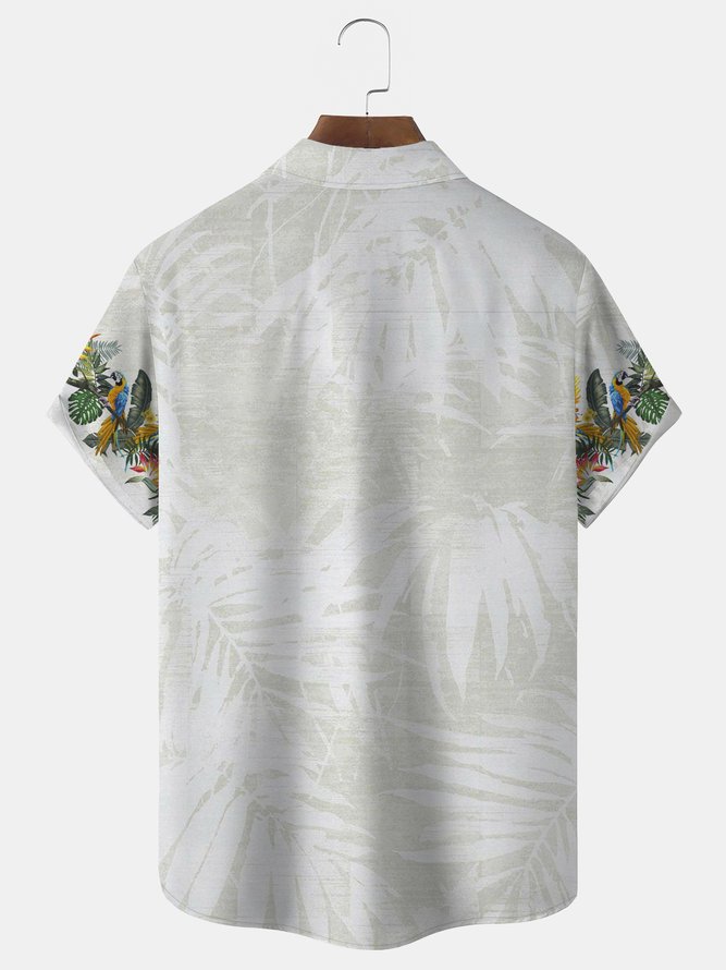 Royaura Parrot Floral Print Men's Vacation Hawaiian Big And Tall Aloha Shirt