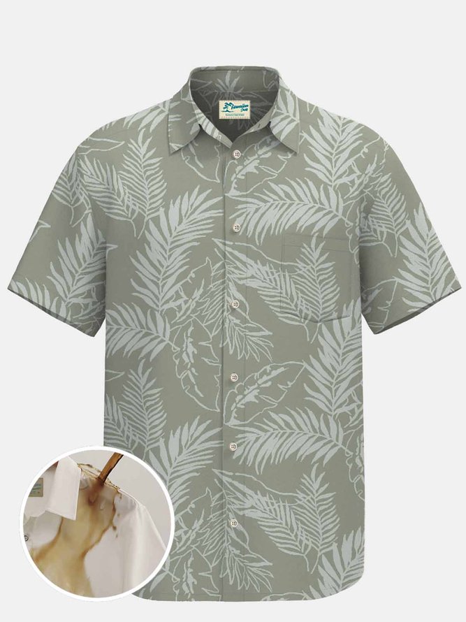 Royaura Waterproof Palm Leaves Hawaiian Shirt Beach Stain-Resistant Hydrophobic Lightweight