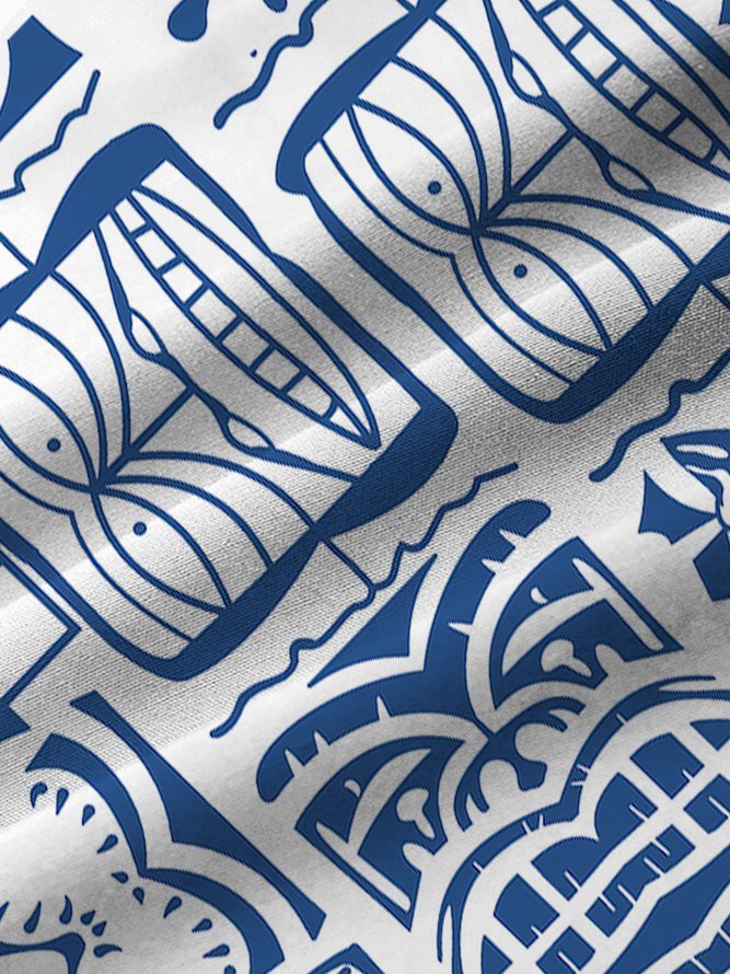 Royaura Waterproof Tropical TIKI Art Holiday Beach Short Sleeve Hawaiian Shirts Stain-Resistant Lightweight