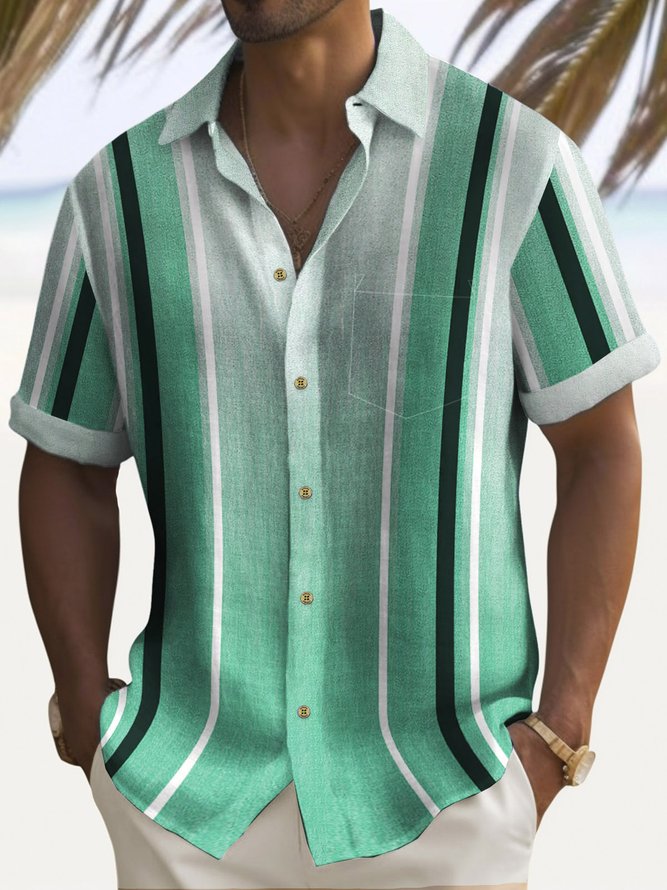 Royaura Beach Holiday Natural Fiber Blend Men's Bowling Shirts Stretch Breathable Hawaiian Camp Shirts