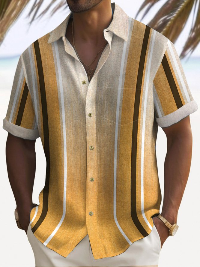 Royaura Beach Holiday Natural Fiber Blend Men's Bowling Shirts Stretch Breathable Hawaiian Camp Shirts
