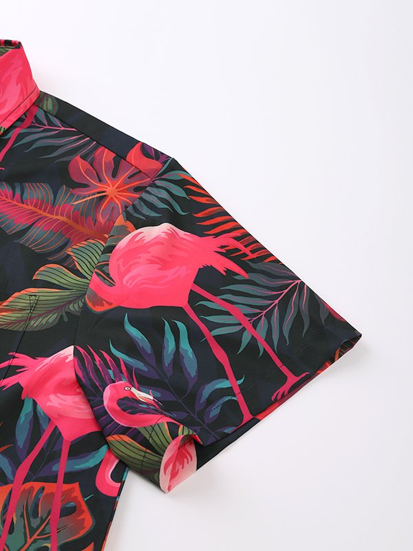 Royaura Waterproof Tropical Flamingo Men's Hawaiian Shirts Stain-Resistant Hydrophobic Lightweight