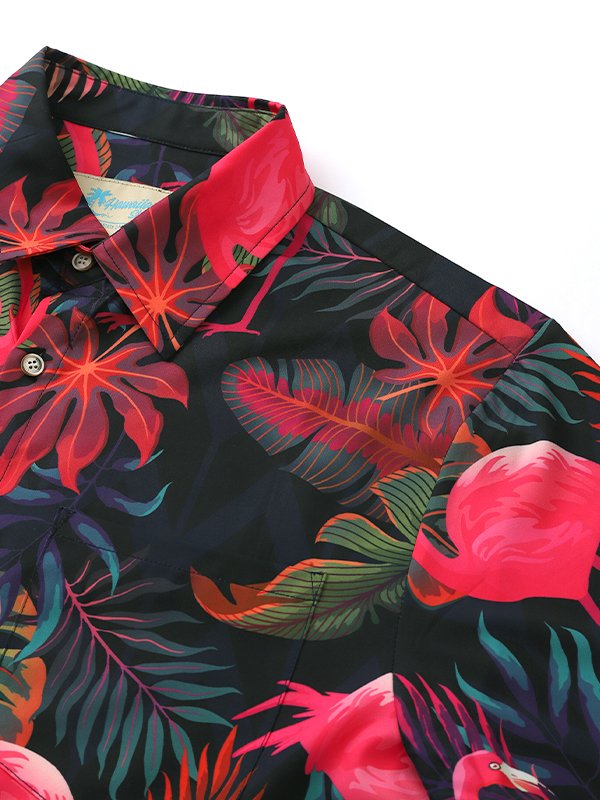 Royaura Waterproof Tropical Flamingo Men's Hawaiian Shirts Stain-Resistant Hydrophobic Lightweight