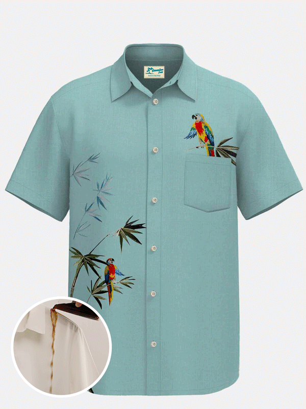 Royaura Waterproof Parrot Plant Tropical Hawaiian Shirt Stain-Resistant Hydrophobic Lightweight