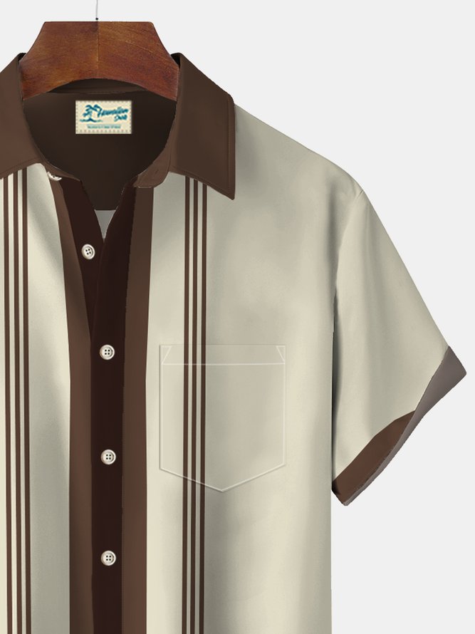 Royaura Nature  Fiber Shirt Vintage Bowling 70s Stripes Print Beach Men's Hawaiian Big And Tall Shirt With Pocket