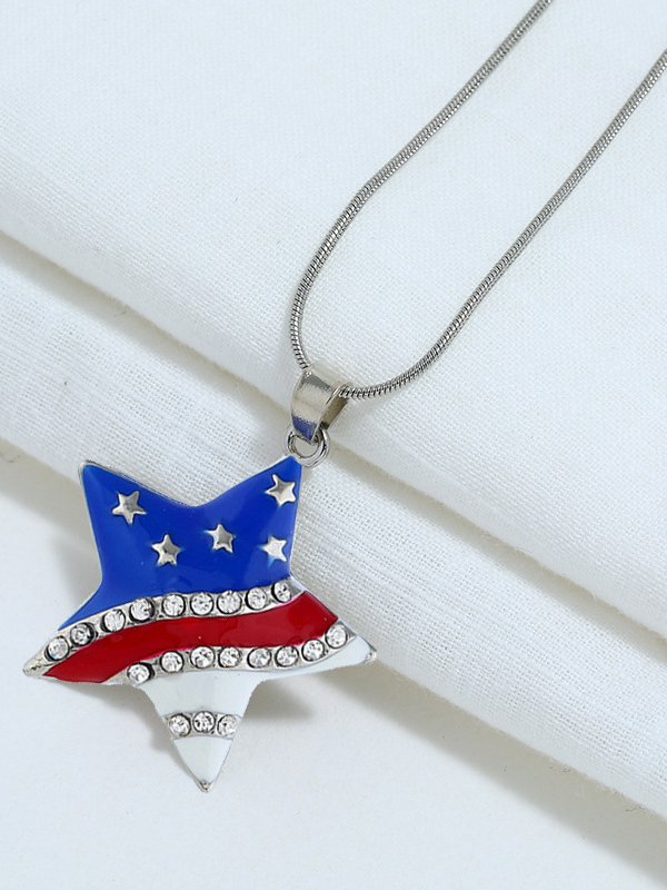 Royaura Holiday Men's American Flag Pentacle Necklace Metal Pendant