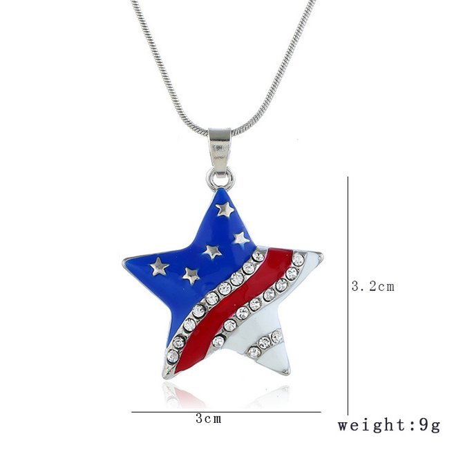 Royaura Holiday Men's American Flag Pentacle Necklace Metal Pendant