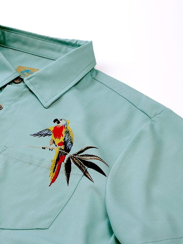 Royaura Waterproof Parrot Plant Tropical Hawaiian Shirt Stain-Resistant Hydrophobic Lightweight