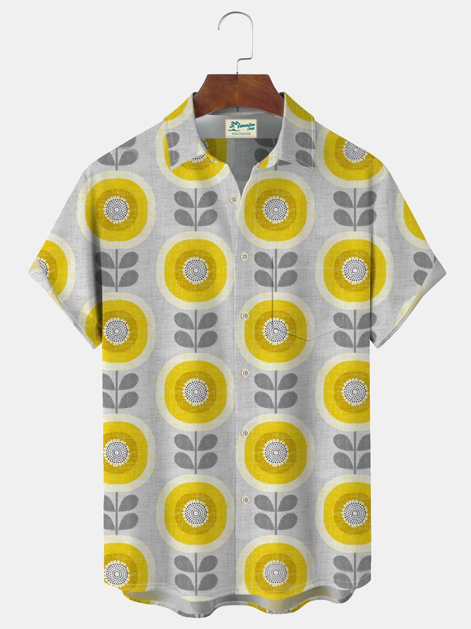 Royaura Hawaiian Floral Men's Button Pocket Shirt