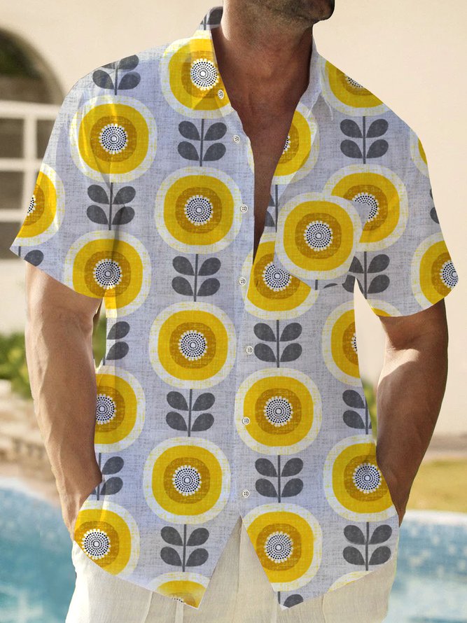 Royaura Hawaiian Floral Men's Button Pocket Shirt