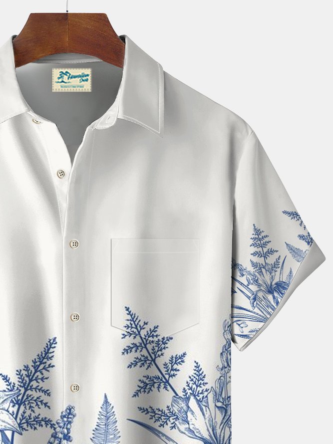 Royaura Linen Shirt Floral Print Beach Men's Hawaiian Big&Tall Shirt With Pocket