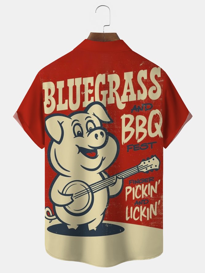 Royaura Pork BBQ Print Beach Men's Hawaiian Big&Tall Shirt With Pocket