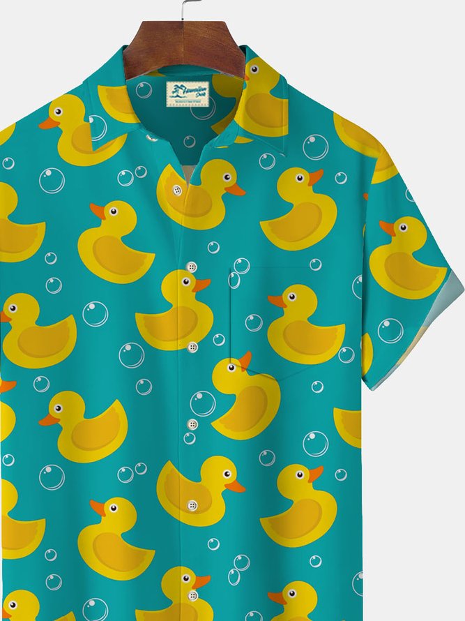 Royaura Hawaiian Duck Pool Print Men's Button Pocket Shirt