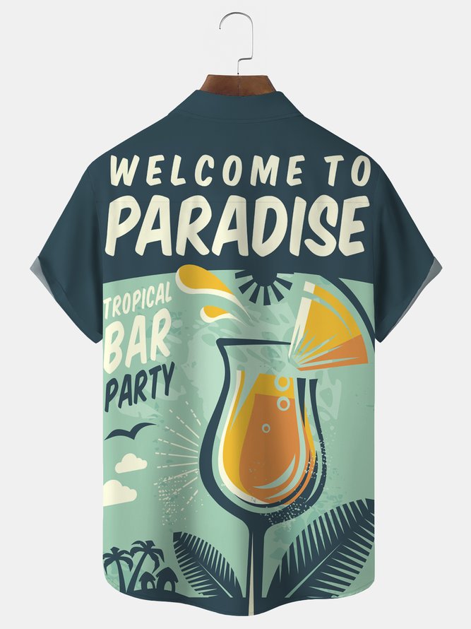 Royaura Text Cocktail Paradise Print Beach Men's Hawaiian Big&Tall Shirt With Pocket