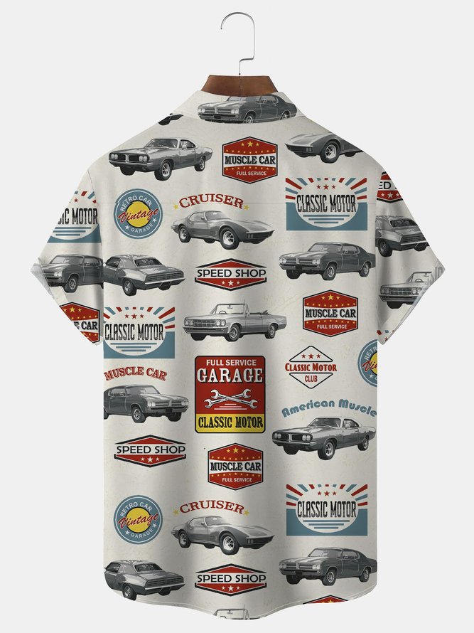 Royaura Vintage Car Print Men's Button Pocket Shirt