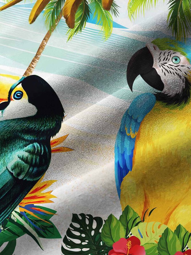 Royaura Beach Holiday Tropical Parrot Men's Hawaiian Shirts Floral Stretch Plus Size Aloha Camp Pocket Shirts