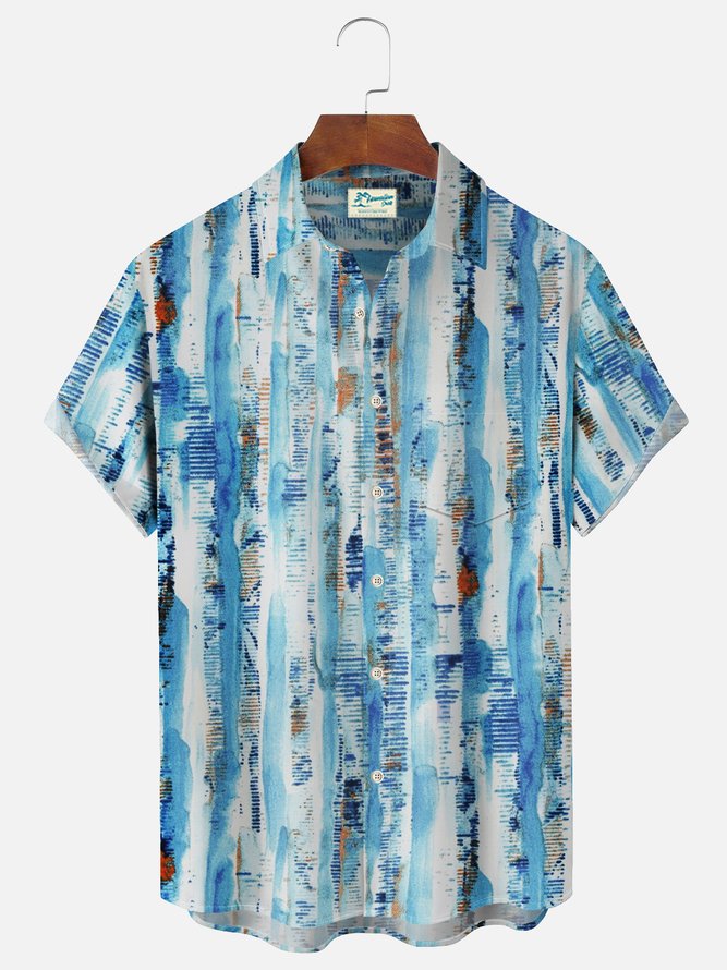 Lightblue Geometric Series Cotton-Blend Pockets Shirts & Tops